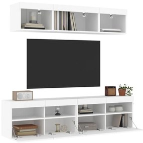 3216718 vidaXL Unități de perete TV cu LED-uri, 5 piese, alb, lemn prelucrat
