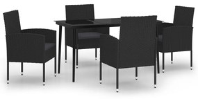 Set de mobilier pentru gradina, 5 piese, negru negru si gri, Lungime masa 140 cm, 5