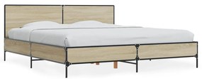 3280018 vidaXL Cadru de pat, stejar sonoma, 200x200cm, lemn prelucrat și metal