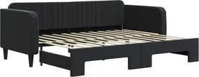 vidaXL Pat de zi cu extensie, negru, 90x200 cm, catifea
