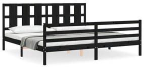 3194140 vidaXL Cadru pat cu tăblie 200x200 cm, negru, lemn masiv