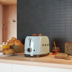 Prajitor de paine SMEG 50's Style TSF01PBEU, 950 W, 2 felii, 6 trepte, Tava pentru firimituri, Cablu integrat, Otel inoxidabil, Albastru