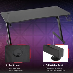 HOMCOM Masă Gaming Avansată cu Management al Cablurilor, Suport pentru Pahare și Cârlig pentru Căști, Design Ergonomic, Negru | Aosom Romania