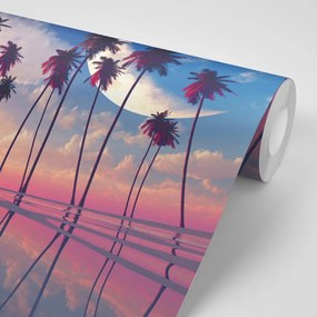 Tapet autoadeziv apusde soare deasupra palmierilor tropicali