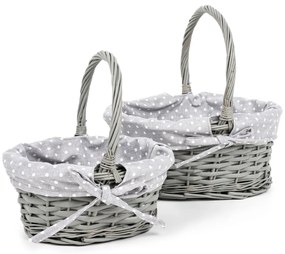Set de coșuri din răchită cu țesătură Grey Dot, 2buc, 2 dimensiuni, 26 x 28 x 22 cm