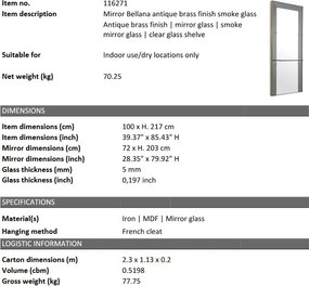 Oglinda design LUX cu polita din sticla Bellana 100x217cm