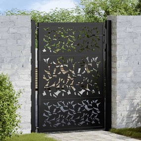 vidaXL Poarta de gradina neagra 105x130 cm Design cu frunze de otel