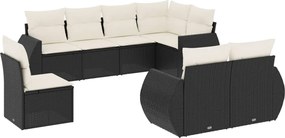 vidaXL Set mobilier de grădină cu perne, 8 piese, negru, poliratan