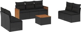 vidaXL Set mobilier de grădină cu perne, 8 piese, negru, poliratan