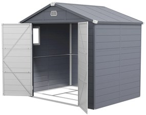 Outsunny Casa de grădină cu fereastră de ventilație, plastic și metal, 240 x 190 x 180/228 cm, Gri | Aosom Romania