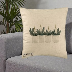 Perna Decorativa Lumanari in Borcane cu Eucalipt, 40x40 cm, Bej, Husa Detasabila, Perna Inclusa, BEKZ®