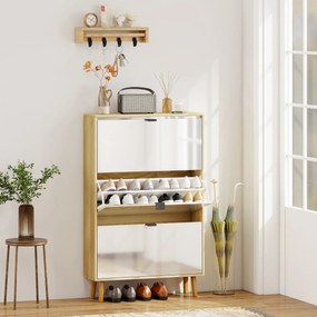 HOMCOM Dulap de pantofi subțire modern cu 3 sertare rabatabile pentru 24 de perechi de pantofi, Alb | Aosom Romania