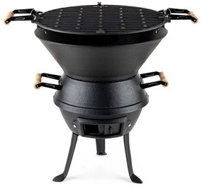 Gratar din fonta Muhler 1008592, Ø37 cm, Carbune, Reglabil, Control flux de aer, Negru