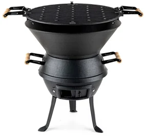 Gratar din fonta Muhler 1008592, Ø37 cm, Carbune, Reglabil, Control flux de aer, Negru