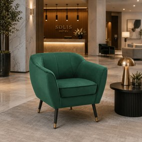Fotoliu de design, ţesătură Velvet verde/negru/aurie, VIODA