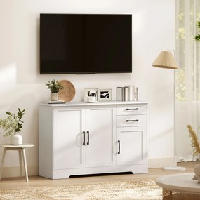 HOMCOM Bufet, mobilier de depozitare cu 3 uși, 2 sertare și raft reglabil, 120 x 38 x 79 cm, alb | Aosom Romania