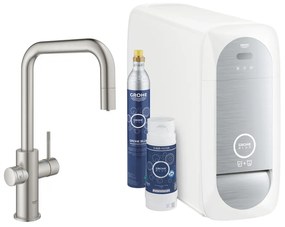 Baterie bucatarie Grohe Blue Home Ondus crom periat Supersteel pipa tip U si Starter Kit