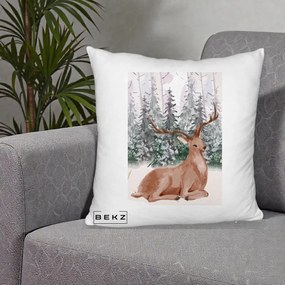 Perna Decorativa Ren in Padure Roz Moale, 40x40 cm, Alb Pufos, Husa Detasabila, Perna Inclusa, BEKZ®