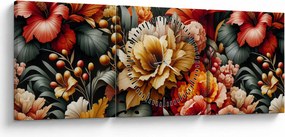 Tablou - Flori portocalii și roșii (cu ceas) (90x30 cm)