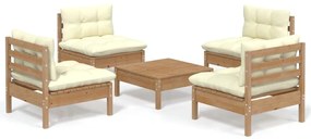 3096037 vidaXL Set mobilier grădină cu perne crem, 5 piese, lemn de pin