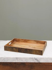 Tava servire din lemn de mango si piele naturala, Suede