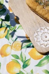 Față de masă albă din bumbac cu imprimeu lămâi, L240/W140 cm, „Aix”