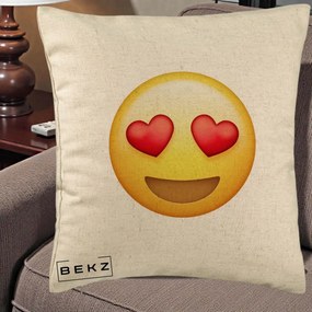 Perna Decorativa Emoji Inimi in Ochi, 40x40 cm, Bej, Husa Detasabila, Perna Inclusa, BEKZ®