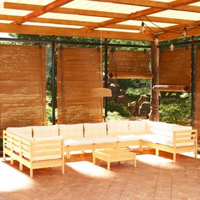 3097337 vidaXL Set mobilier grădină cu perne crem, 11 piese, lemn masiv de pin