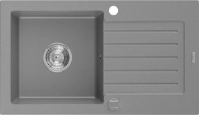 Mexen Pablo chiuvetă de granit cu 1 compartiment și picurător 752 x 436 mm, gri, sifon crom - 6510751010-71
