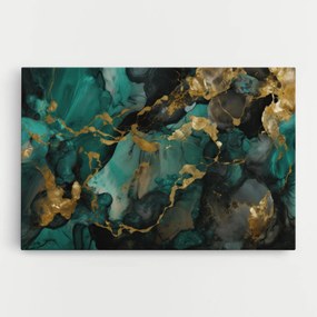 Tablou Canvas, 20x30cm, Dormitor si Living, Abstracte, Marble, Dark Green Golden Marble