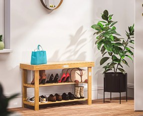 Casaria Bancă pentru hol cu spațiu pentru pantofi NINA, 90x32x46cm, maro natural