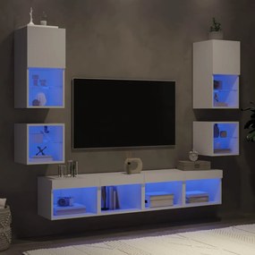 3216590 vidaXL Unități de perete TV cu LED-uri, 8 piese, alb, lemn prelucrat