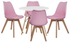 Set Masa Rotunda Fixa Linda 90 Cm Si 4 Scaune Bucatarie/Dining Viko Roz