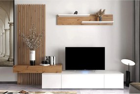 Mobilier living REBECA, stejar artisan/alb, PAL, 210x43x200 cm