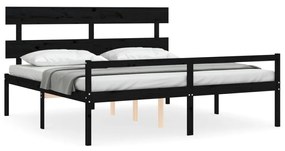 3195375 vidaXL Cadru de pat senior cu tăblie, 200x200 cm, negru, lemn masiv