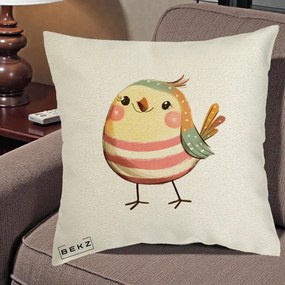 Perna Decorativa Pui Kawaii Pastel Dungat, 40x40 cm, Ecru, Husa Detasabila, Perna Inclusa, BEKZ®