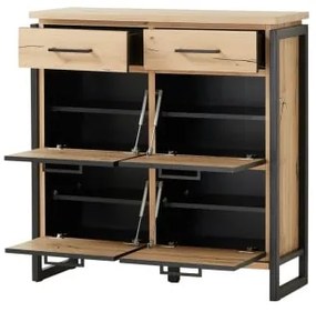 Pantofar Cu 4 Usi Si 2 Sertare Reno, Furnir Din Lemn Masiv, Smoked Oak,108 Cm