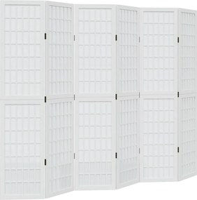 vidaXL Paravan cameră 6 panouri, alb, lemn masiv paulownia