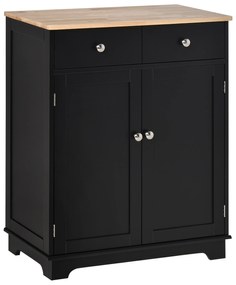 HOMCOM Mobila de depozitare bufet pentru living cu dulapuri, 2 sertare si rafturi reglabile, 68x40,3x85cm, negru si lemn natural | Aosom Romania