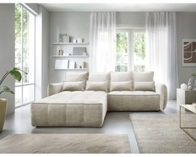 Colțar bej extensibil/cu spațiu de depozitare cu tapițerie din catifea (cu colț pe partea stângă/cu șezlong) Campo – ELTAP