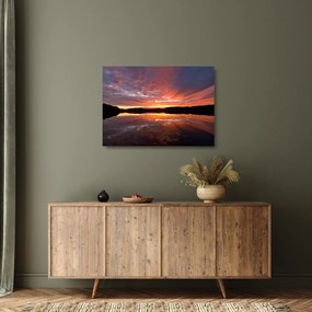 Tablou pe sticlă - Apus de soare peste lac (70x50 cm)