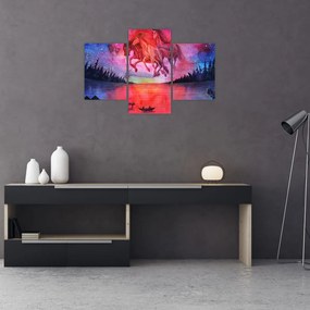 Tablou - Apariția cailor spațiali peste lac, acuarelă (90x60 cm)