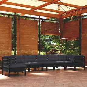3096735 vidaXL Set mobilier de grădină cu perne 8 piese negru lemn masiv pin
