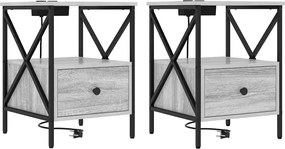 vidaXL Dulap de noapte cu sertar 2 pcs Gri Sonoma 41,5 x 40,5 x 55 cm