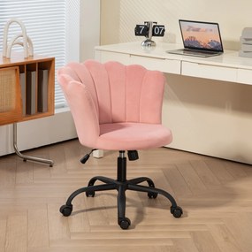 HOMCOM Scaun de Birou cu Spătar în Formă de Petală cu Înălțime Reglabilă, Rotile și Șezut Rotativ, 69x64x80-90 cm, Roz | Aosom Romania