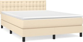 vidaXL Pat box spring cu saltea, crem, 140x200 cm, textil