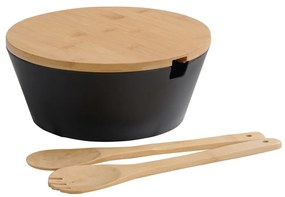 Kesper 92524 Salatieră cu tacâmuri și capac,neagră, diametru 26 cm
