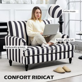 HOMCOM Fotoliu de Living cu Șezut Larg și Cotiere Lungi, Fotoliu din Catifea cu Dungi și Umplutură Groasă, 115x82x82 cm, Negru și Alb | Aosom Romania