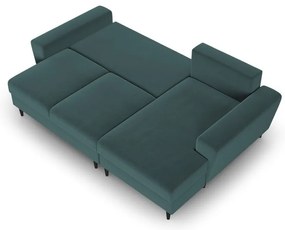 Colțar petrol extensibil, cu spațiu de depozitare cu tapițerie din catifea (cu colț pe partea dreaptă, cu șezlong) Kyoto – Cosmopolitan Design