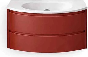 Set dulap baza suspendat KolpaSan Joy 2 sertare 100 cm finisaj ceramic red cu lavoar alb